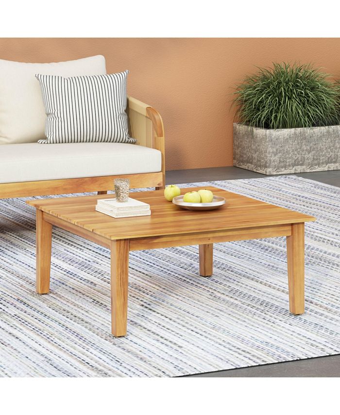 Simplie Fun Exotic Acacia Wood Coffee Table with Durable Rattan and ...