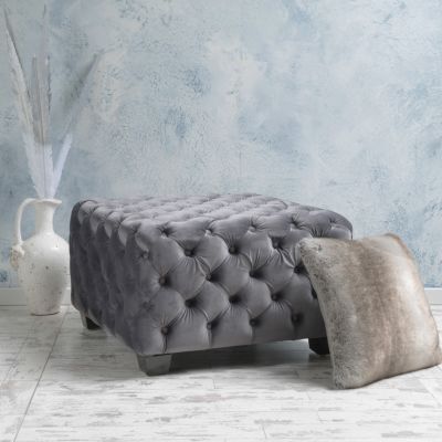 Streamdale Modern Velvet Glam Ottoman with Diamond Stitching