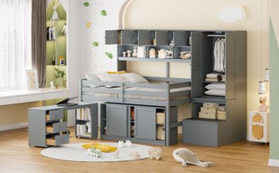 Streamdale Wooden Loft Bed with Storage and Desk