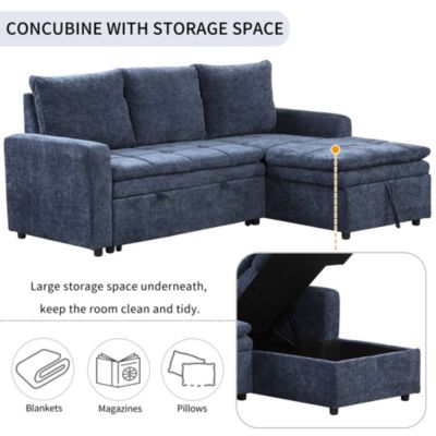  Modern Chenille Fabric Corner Sofa Bed with Storage