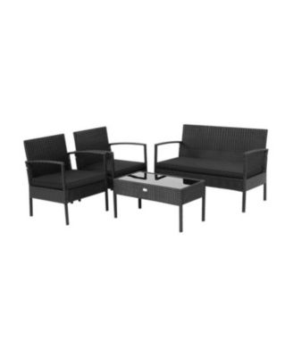 4 Pieces Patio Rattan Furniture Set with Cushion