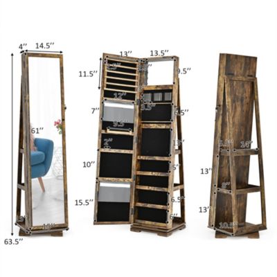 360degree Rotatable Jewelry Cabinet 2-in-1 Lockable Mirrored Organizer
