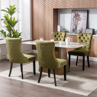 2-PCS Contemporary Velvet Olive-Green  Dining Chairs