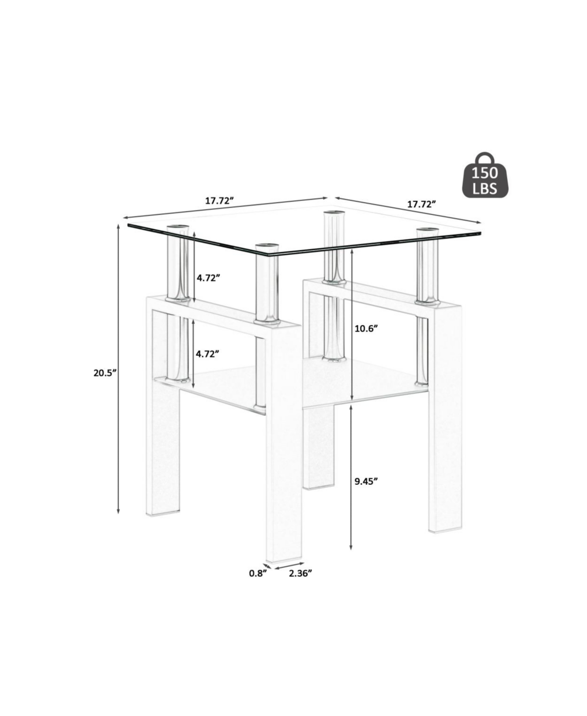 Streamdale Furniture Modern Glass Tea Coffee End Table for Living Room