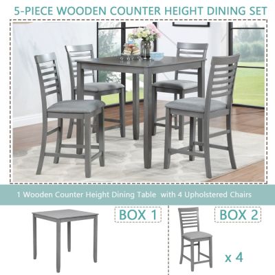 Elegant 5-Pc Solid Wood Counter Height Dining Table Set
