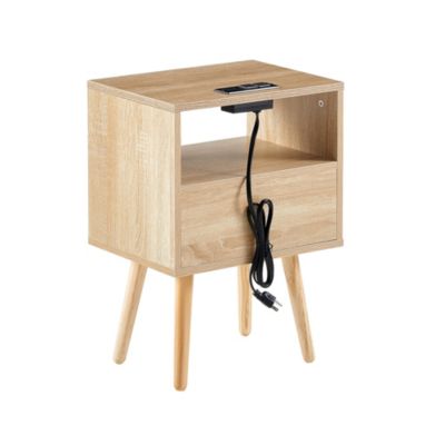 Modern Nightstand with Outlet, USB, Drawer