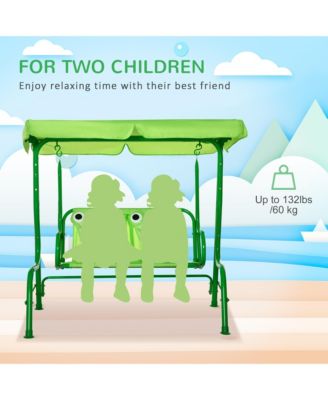 Kids Patio Swing, Children Outdoor 2-Seat Porch Bench with Adjustable Canopy
