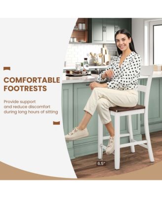 Wooden Bar Stool Set of 4 Bar Chairs with LVL Rubber Wood Frame, Backrest, Footrest