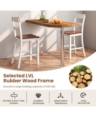 Wooden Bar Stool Set of 4 Bar Chairs with LVL Rubber Wood Frame, Backrest, Footrest