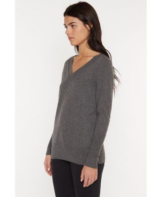 Women's 100% Pure Cashmere Long Sleeve Ava V Neck Pullover Sweater
