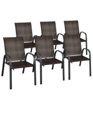 Set of 6 Outdoor PE Wicker Stackable Chairs with Sturdy Steel Frame
