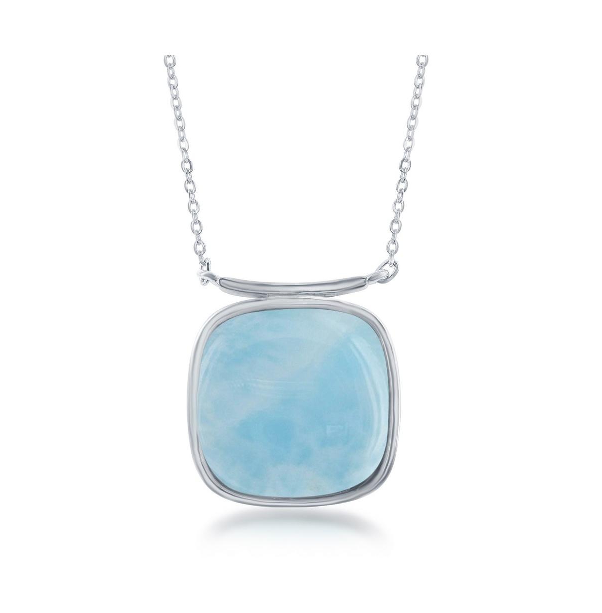 Sterling Silver Square Shape Larimar Necklace - Blue