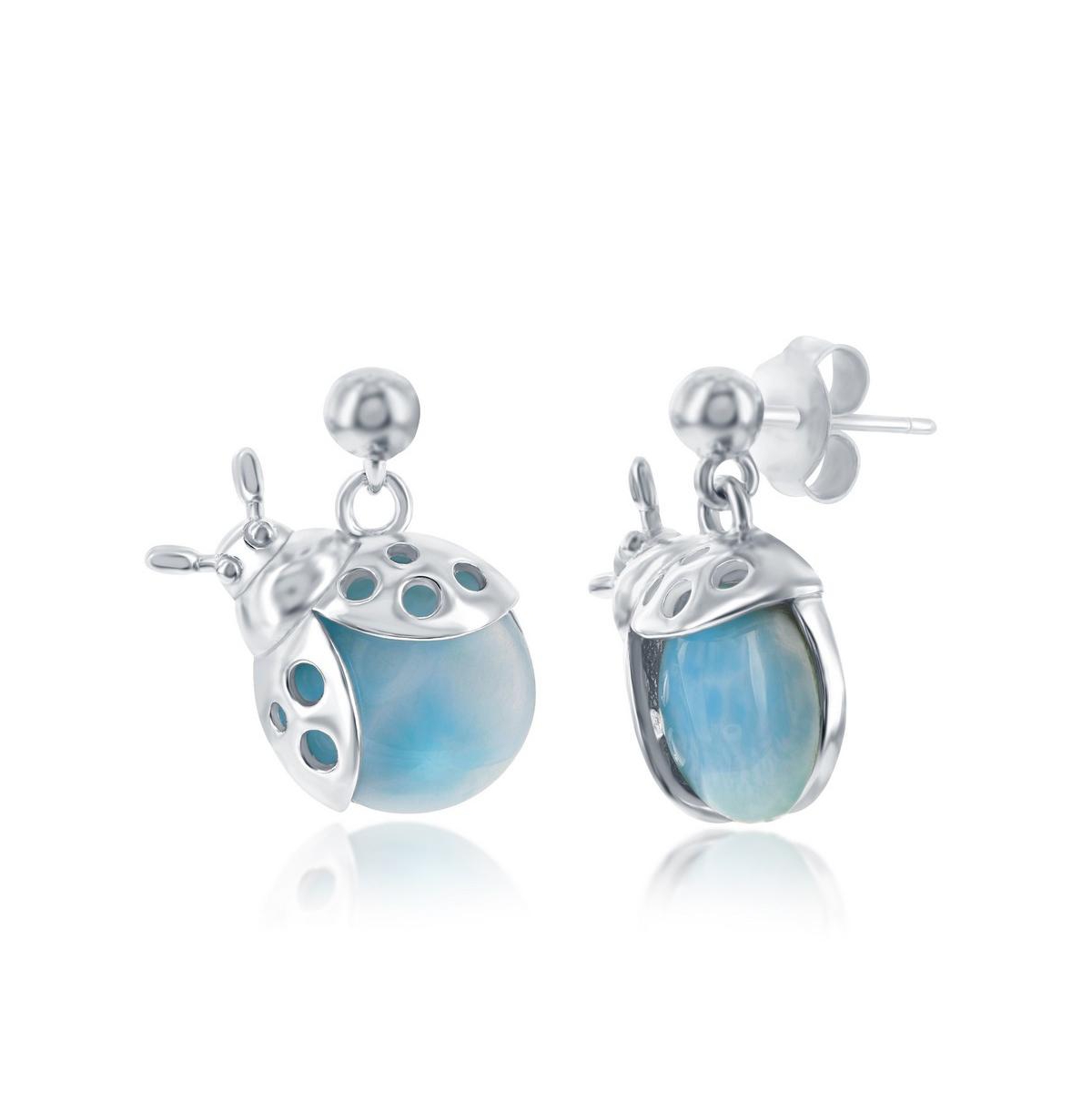 Sterling Silver Larimar Lady Bug Earrings - Blue