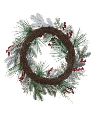 24 D Christmas Flocked Pinecone Berry Wreath