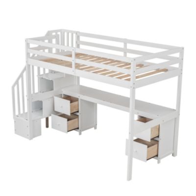 Streamdale White Loft Bed with Desk and Drawers
