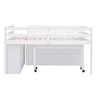 Streamdale White Loft Bed with Desk and Drawers
