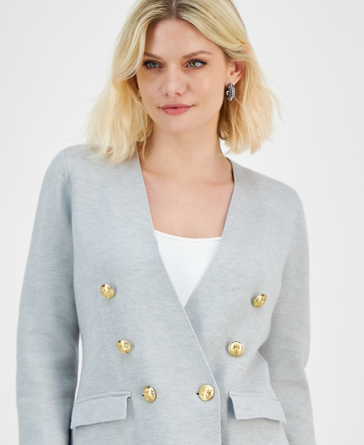 INC INTERNATIONAL CONCEPTS PETITE FAUX-DOUBLE-BREASTED BLAZER, CREATED FOR MACY'S 
