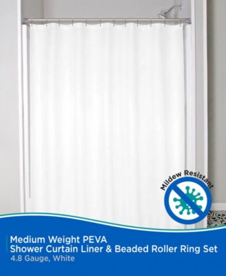 Medium Weight Peva Shower Curtain Liner and Beaded Roller Ring Set