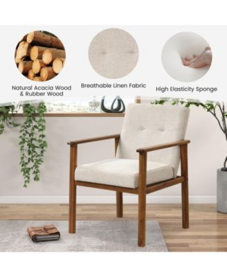 Modern Accent Linen Fabric Armchair with Solid Wood Legs and Soft Cushioned Seat