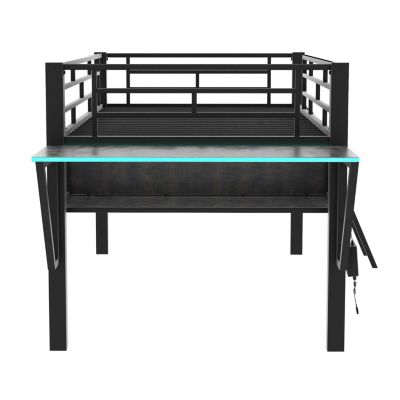 Twin Gaming mid loft bed with desk, LED