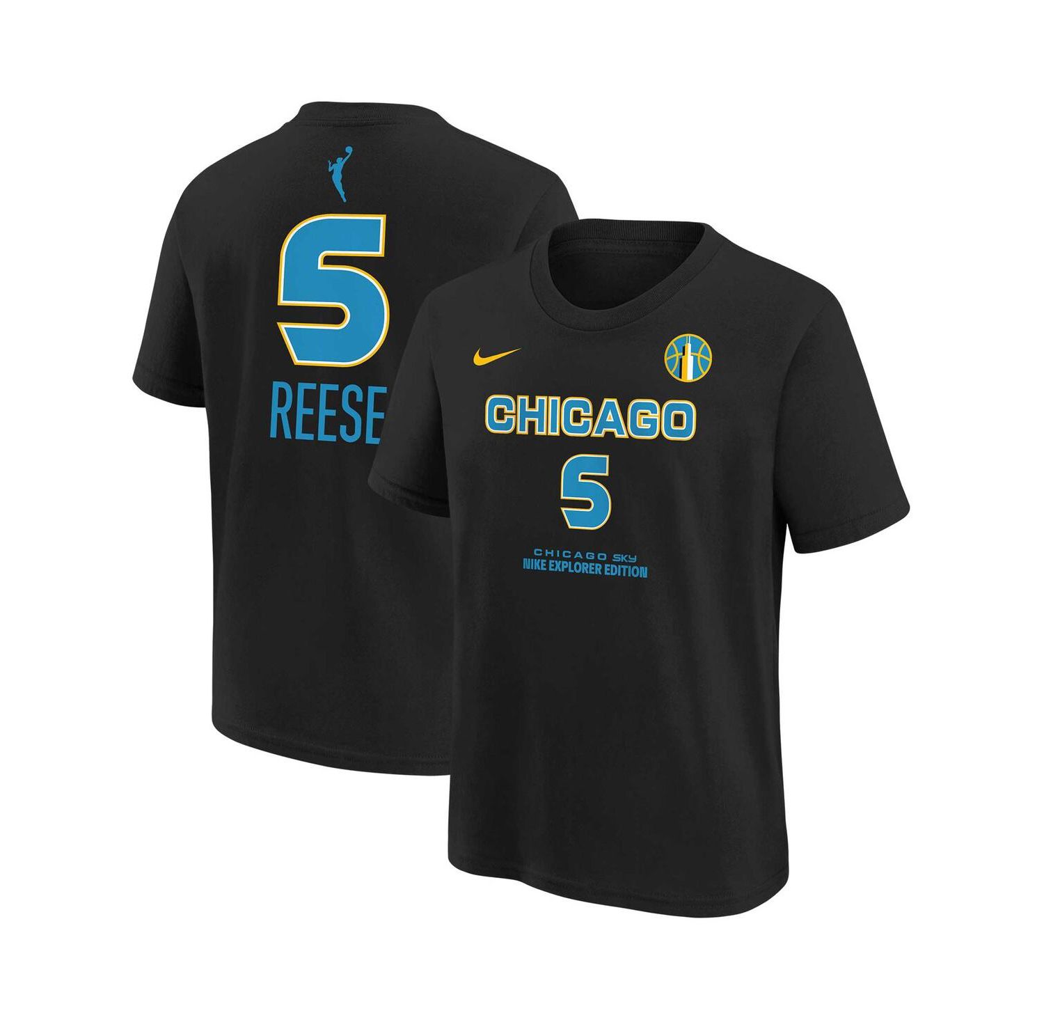 Big Boys and Girls Angel Reese Black Chicago Sky 2024 WNBA Draft Name & Number T-Shirt