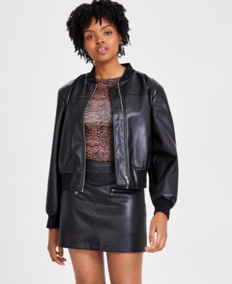 Bar III Women's Faux-Leather Zip-Front Bomber Jacket, Created for