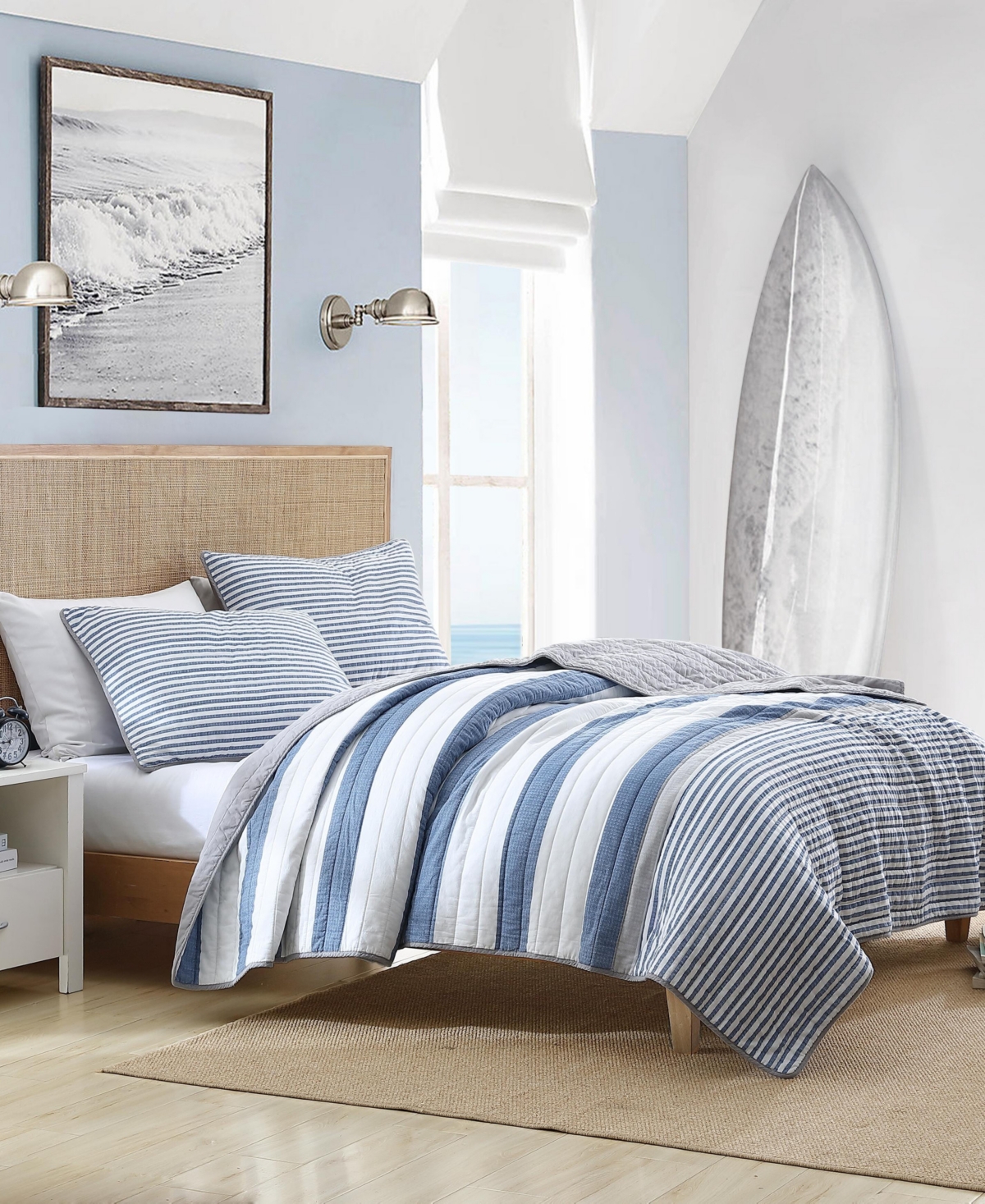 Nautica Fairwater Reversible Cotton Quilt Set In Blue