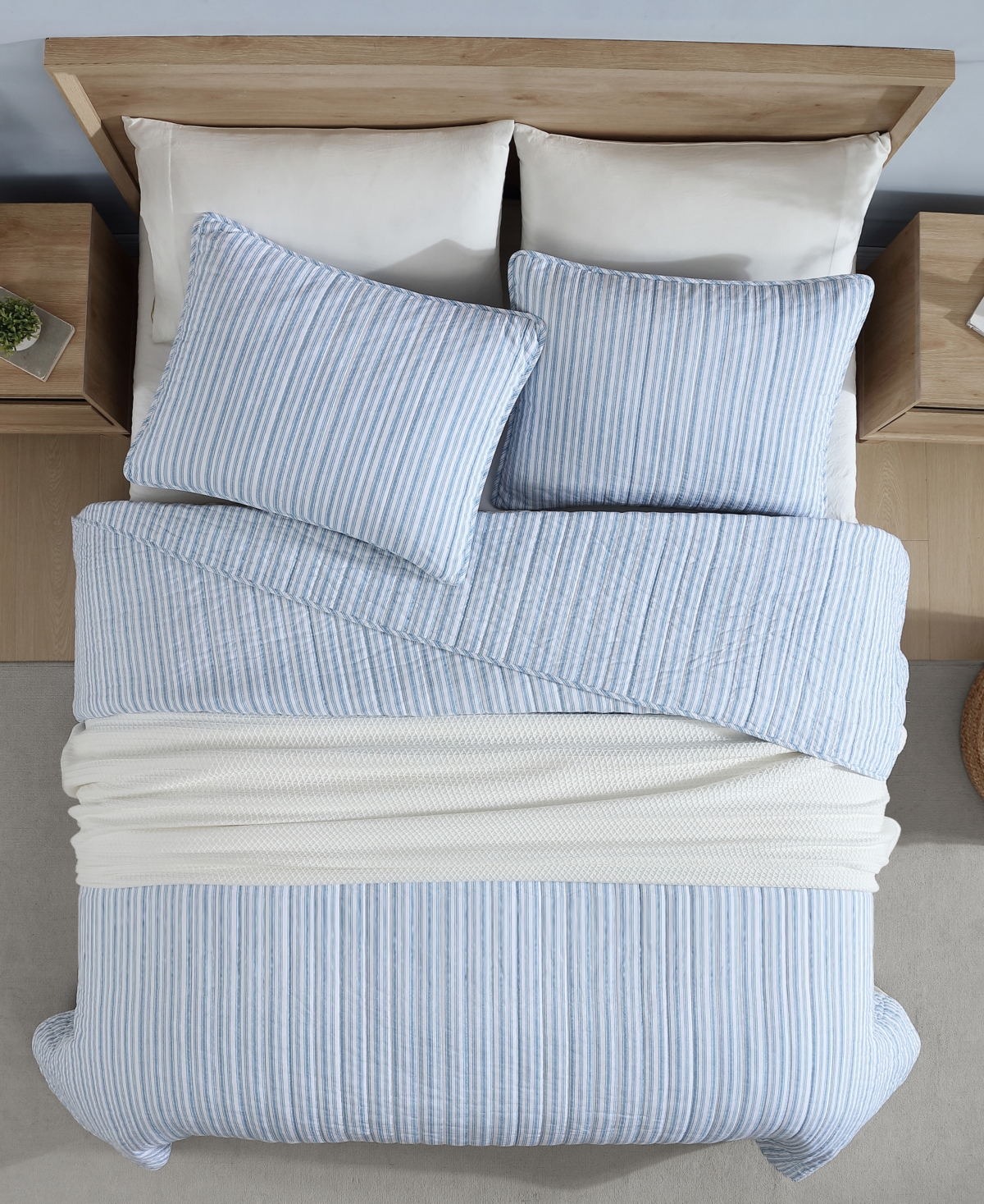 Nautica Coleridge Stripe Reversible 2 Piece Quilt Set, Twin In Light Blue