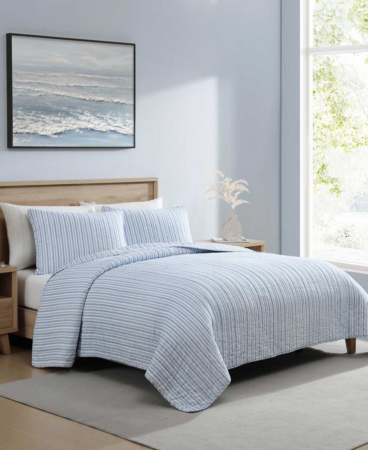 Nautica Coleridge Stripe Reversible 2 Piece Quilt Set, Twin In Light Blue