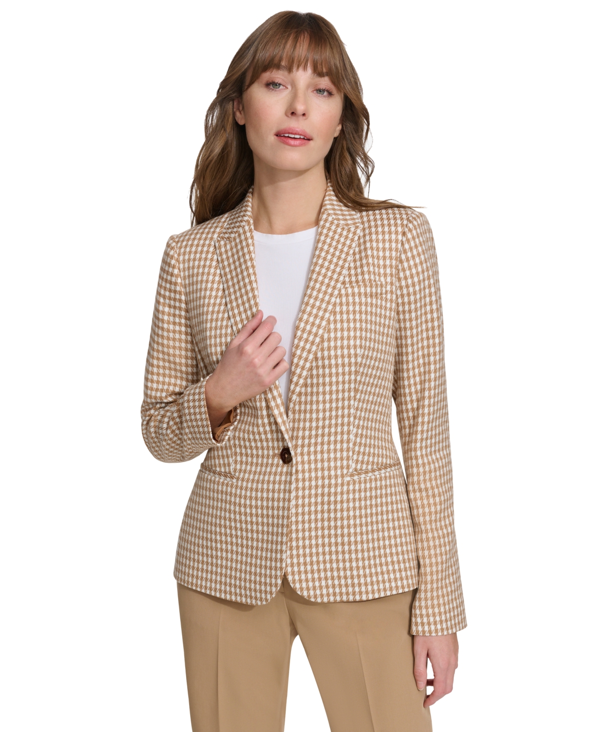 Tommy Hilfiger Women's Check-print Long-sleeve Blazer In Tobacco,iv