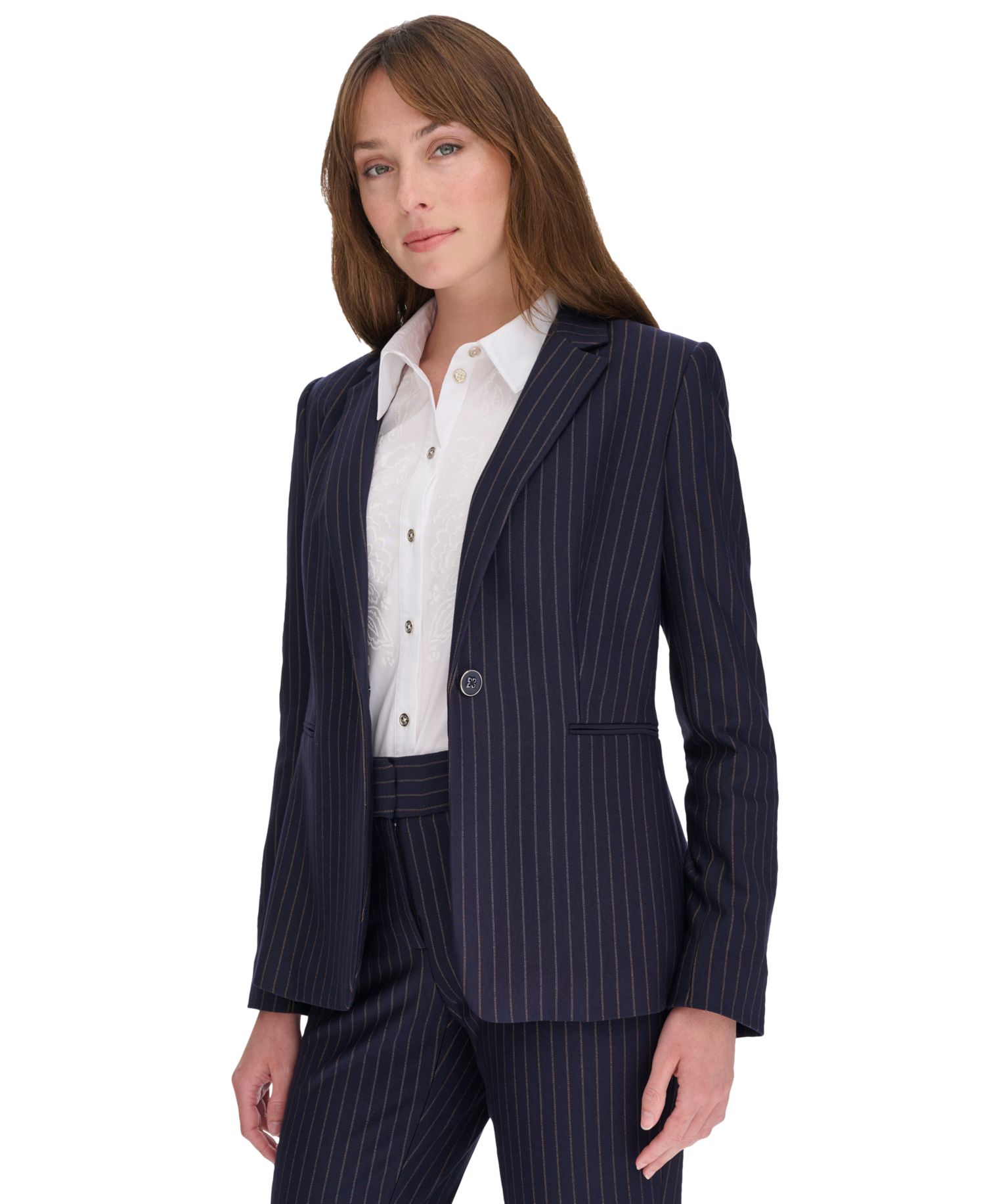 Women's Pinstripe Slim-Fit Single-Button Blazer