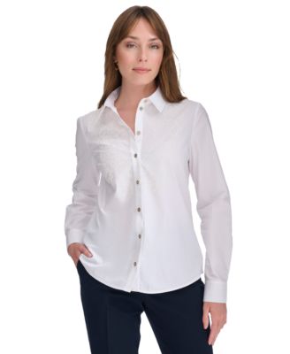 Tommy Hilfiger - Women's Cotton Puff-Print Long-Sleeve Shirt