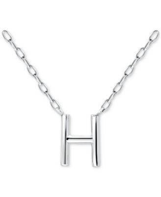 Initial H Pendant Necklace in Sterling Silver, 16" + 2" extender