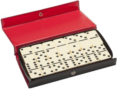 Double 6 Dominoes - Ivory with Black Vinyl Case