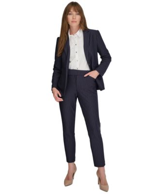 Womens Pinstriped Blazer Puff Print Shirt Pants