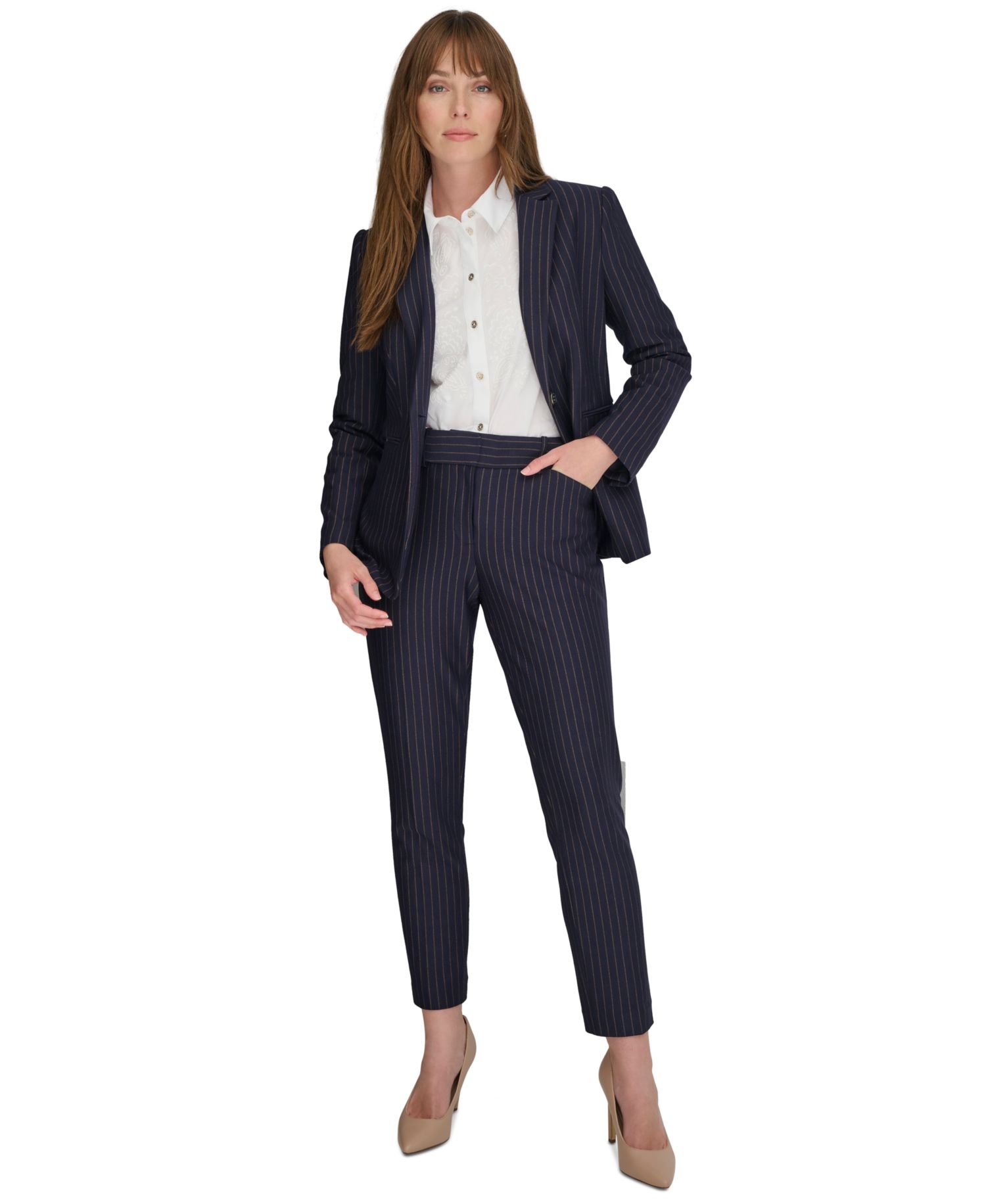 Women's Pinstripe Mid-Rise Ankle-Length Pants