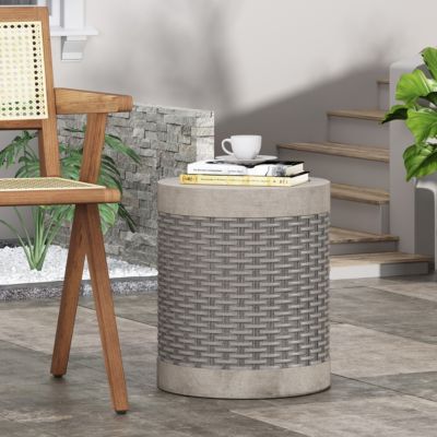 Streamdale Modern Concrete Basket Weave Patio Side Table with No Assembly