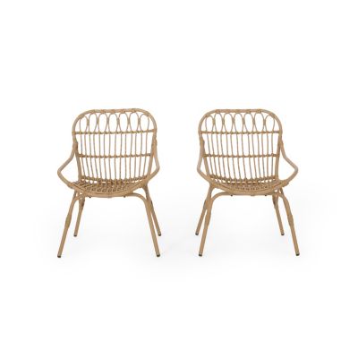 Streamdale Modern Boho Faux Rattan Accent Patio Chairs (Set of 2)