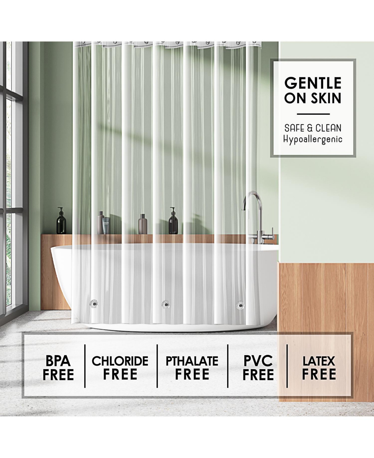 Clara Clark Heavy Duty 5G Thick, Soap & Scum Resistant Shower Curtain Liner