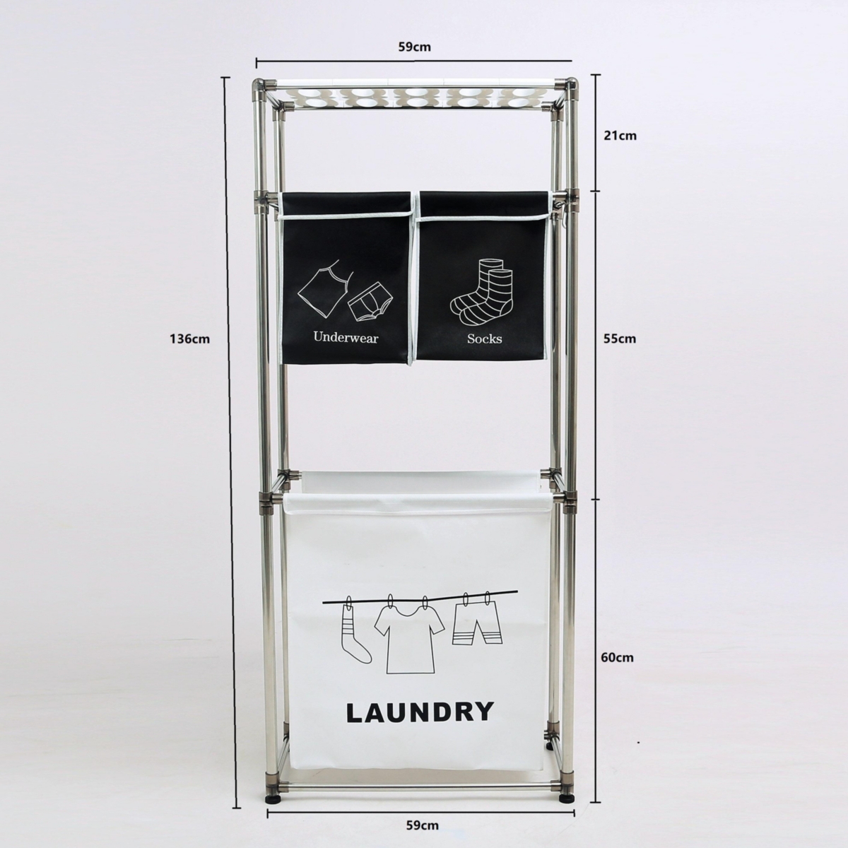3 Tier Laundry Sorter with 4 Removable Bags