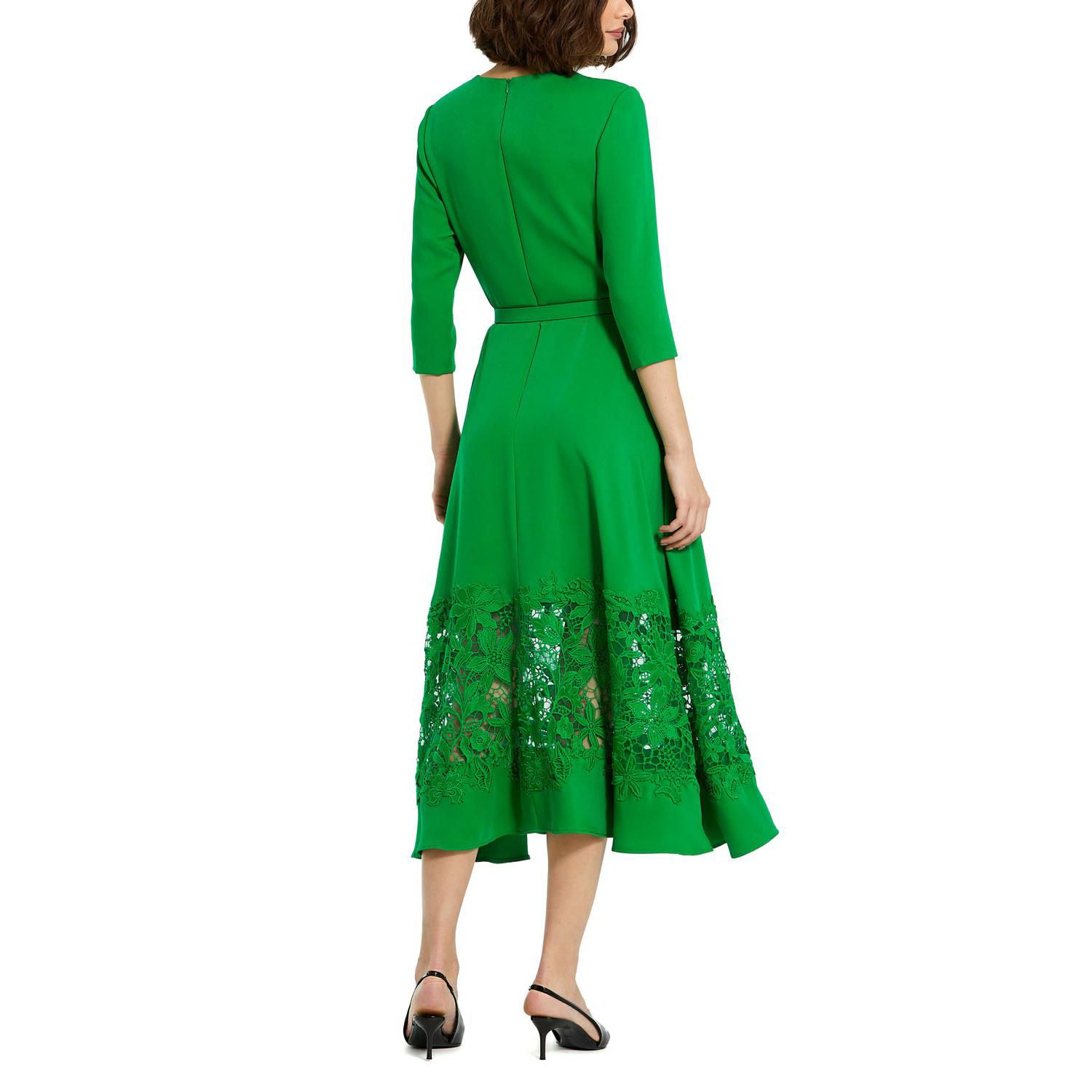 Women's Crepe Boat Neck Applique Cut Out Detail Midi Dress