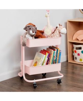 2-Tier Rolling Utility Cart With Wheels Movable Storage Book Shelves Craft Storage