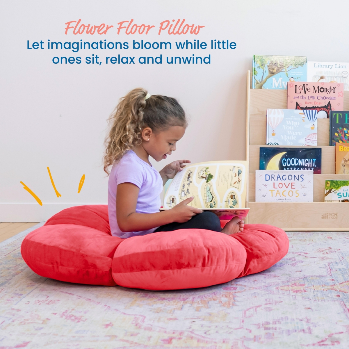 ECR4Kids SoftZone Flower Floor Pillow,- Bright pink