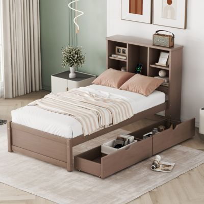 Streamdale Modern Twin Bed Frame with USB/Storage Headboard
