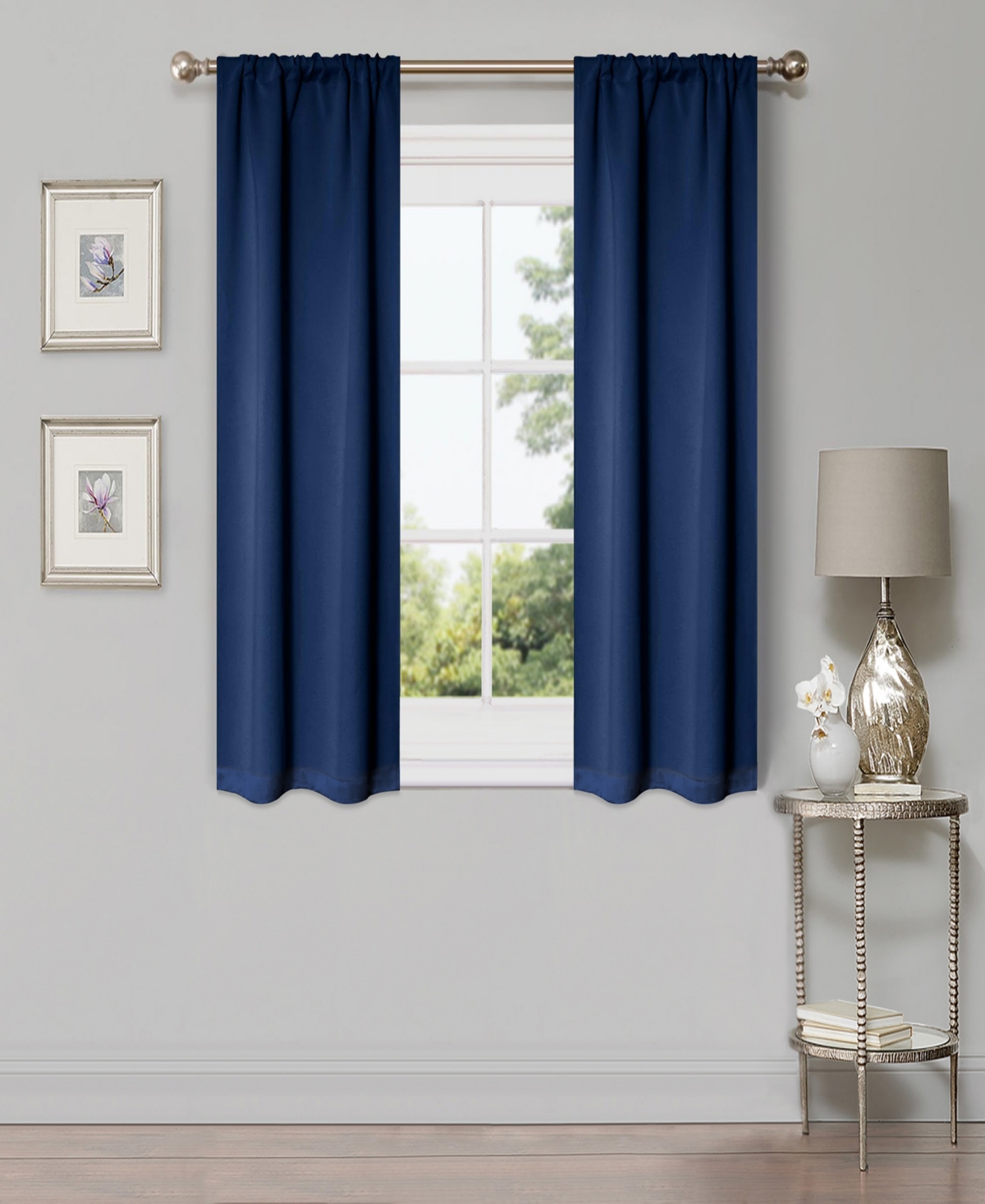 Solid Classic Modern Wrinkle Resistant Room Darkening 8-Piece Curtain Set with Rod Pocket, 26" X 63" - Silver