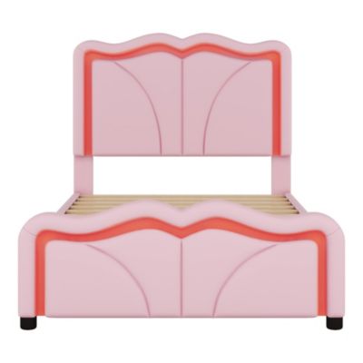 Twin Platform Bed with LED Lights and Adjustable Headboard