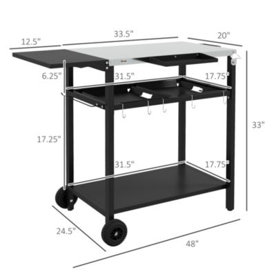 Outdoor Bar Cart w/ 2-Tier Shelf, Patio Serving Cart w/ Wheels