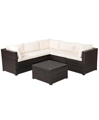 6PCS Patio Rattan Furniture Set Sectional Cushioned Sofa Deck