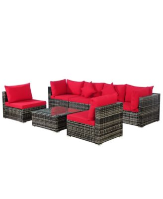7PCS Patio Rattan Furniture Set Sectional Sofa Garden