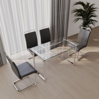 Elegant Glass Dining Table Set with PU Leather Chairs